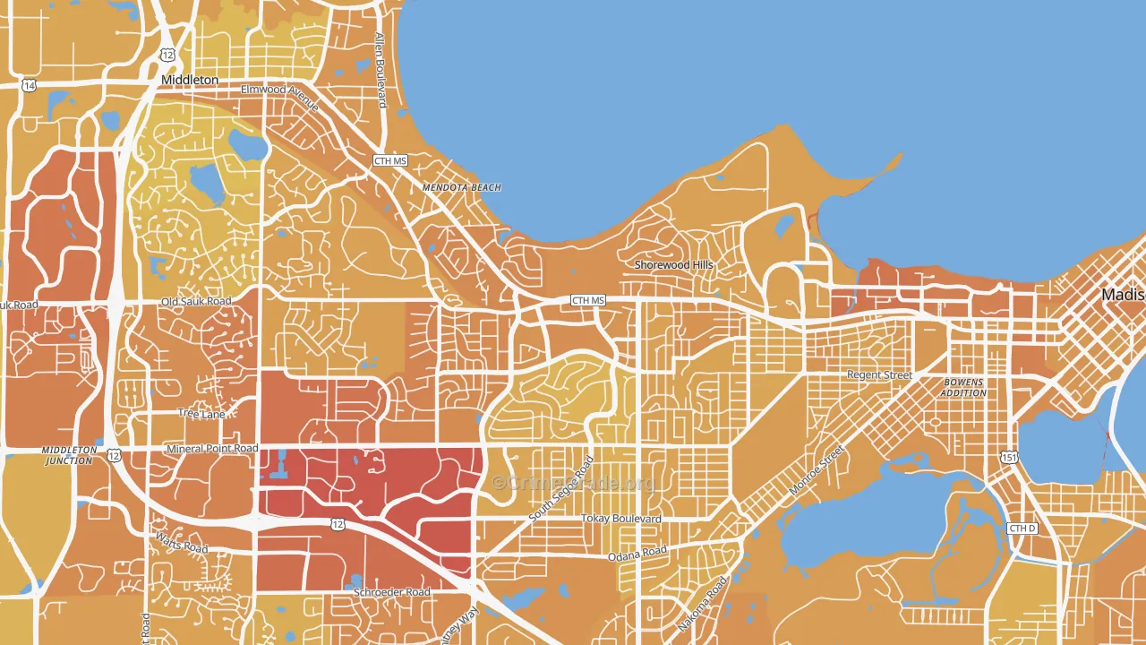 53705, WI Map of Vehicle Theft Rates