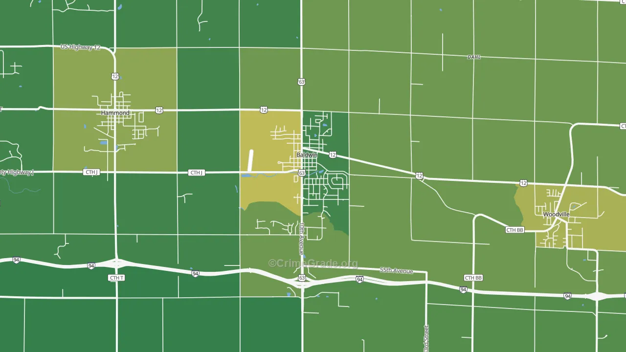 54002, WI Map of Vehicle Theft Rates