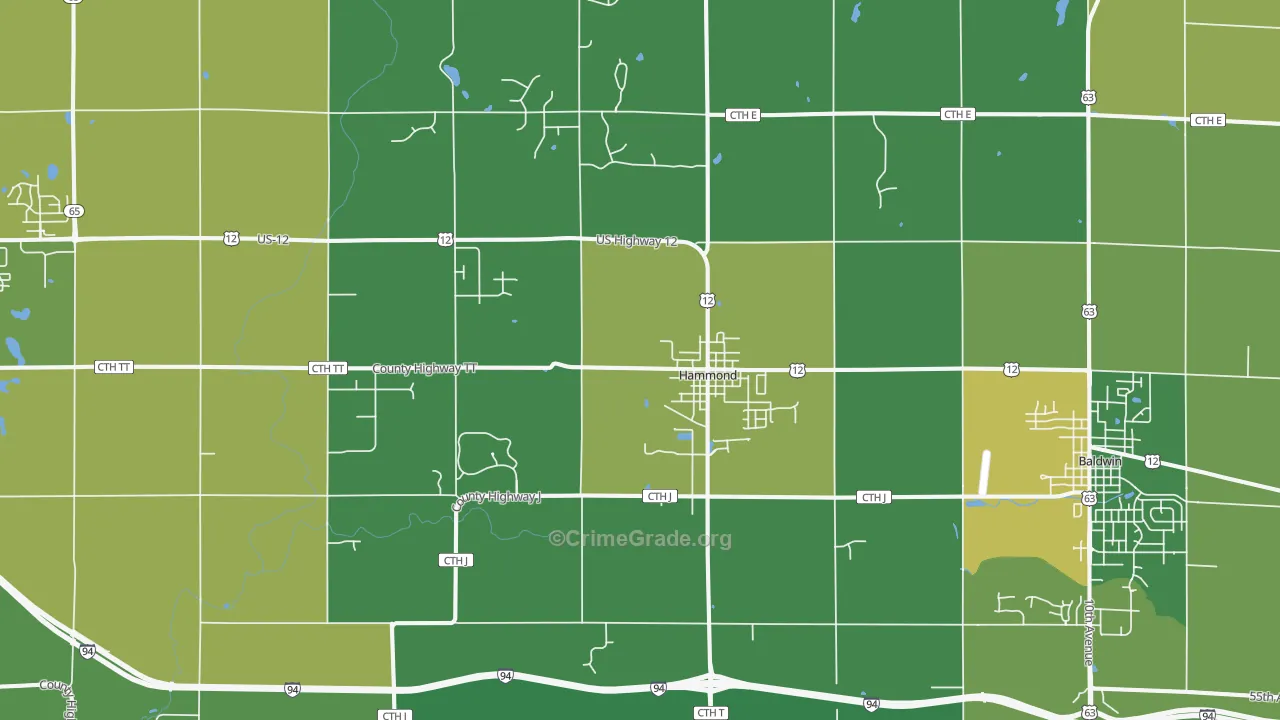 54015, WI Map of Vehicle Theft Rates