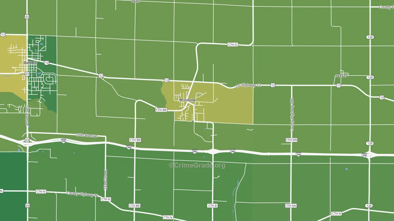 54028, WI Map of Vehicle Theft Rates