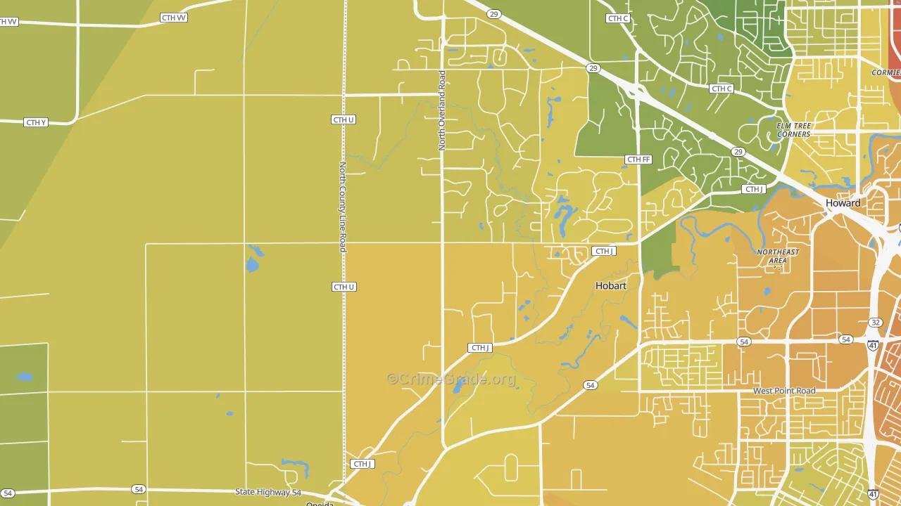 54155, WI Map of Vehicle Theft Rates