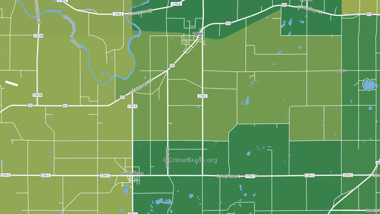54245, WI Map of Vehicle Theft Rates