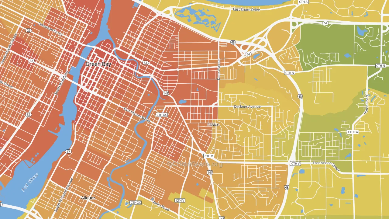 54302, WI Map of Vehicle Theft Rates