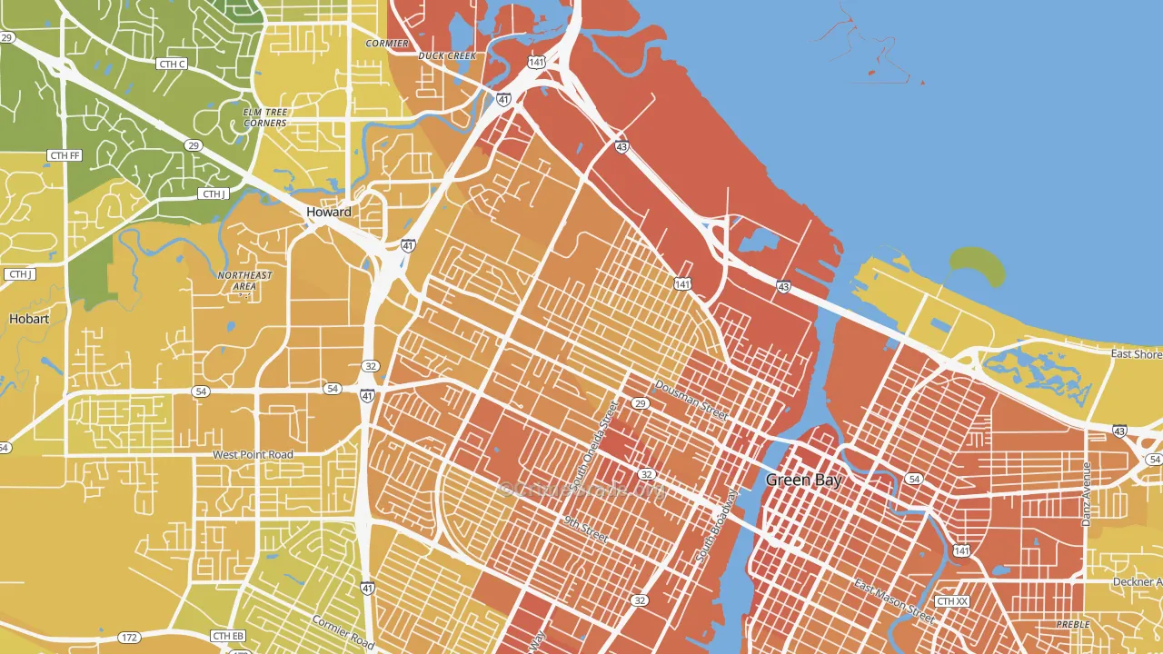 54303, WI Map of Vehicle Theft Rates