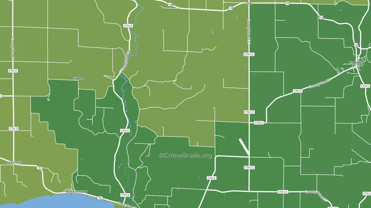 54750, WI Map of Vehicle Theft Rates