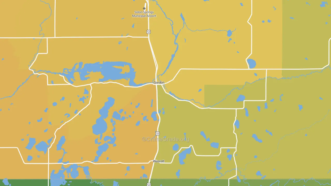 54838, WI Map of Vehicle Theft Rates
