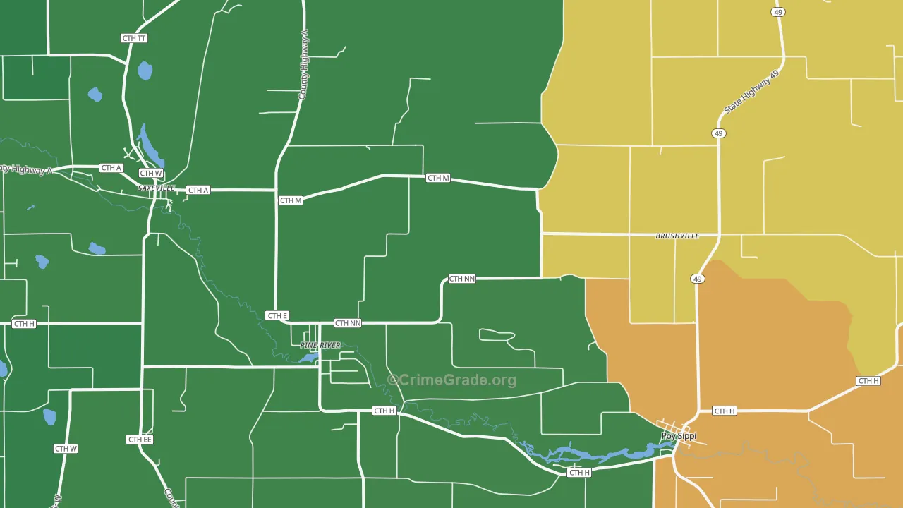 54965, WI Map of Vehicle Theft Rates