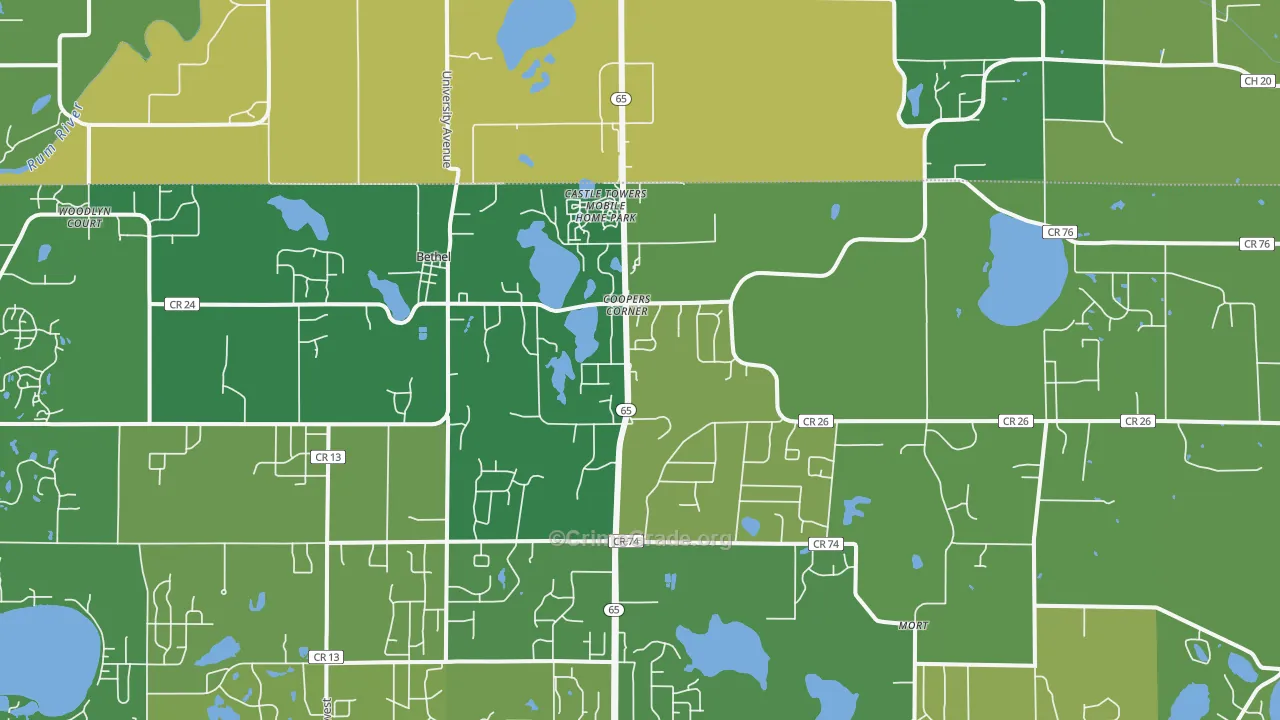 55005, MN Map of Vehicle Theft Rates