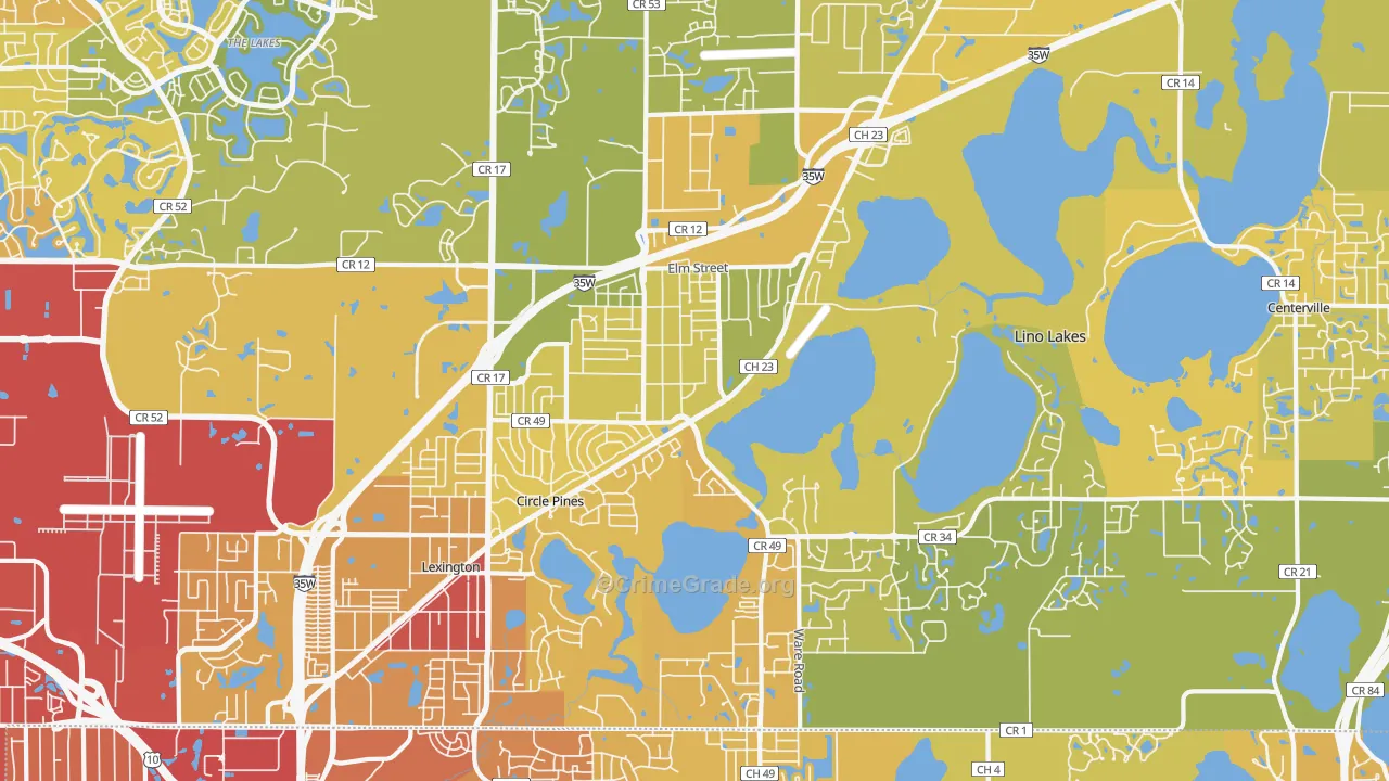 55014, MN Map of Vehicle Theft Rates