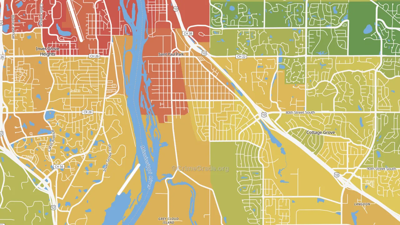 55071, MN Map of Vehicle Theft Rates