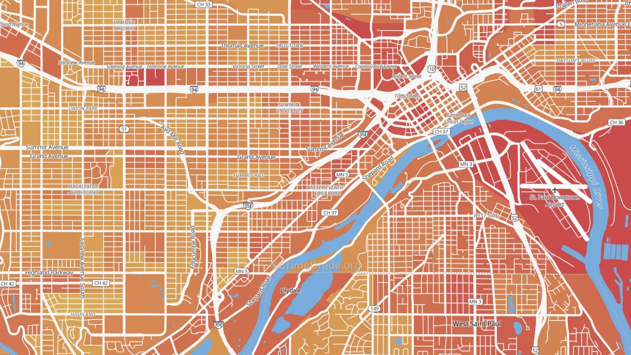 55102, MN Map of Vehicle Theft Rates