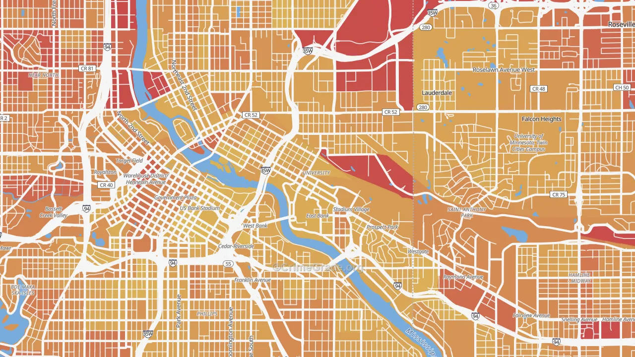 55414, MN Map of Vehicle Theft Rates