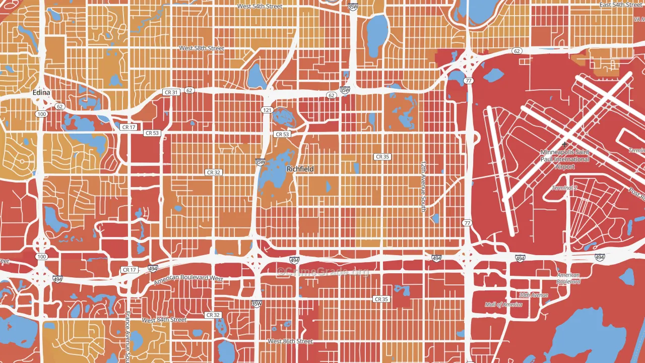 55423, MN Map of Vehicle Theft Rates
