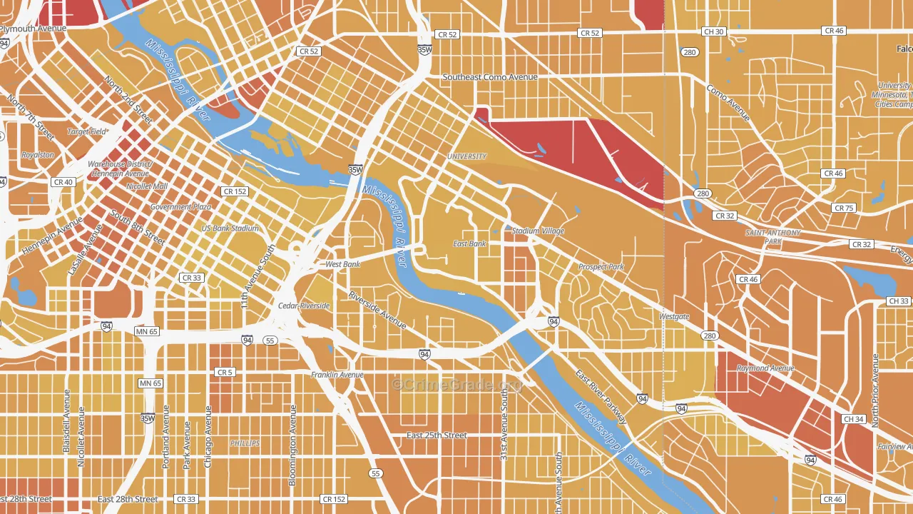 55455, MN Map of Vehicle Theft Rates