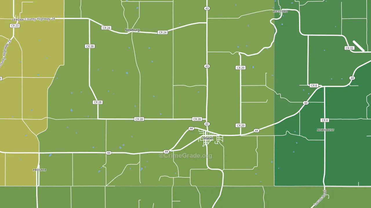 55954, MN Map of Vehicle Theft Rates