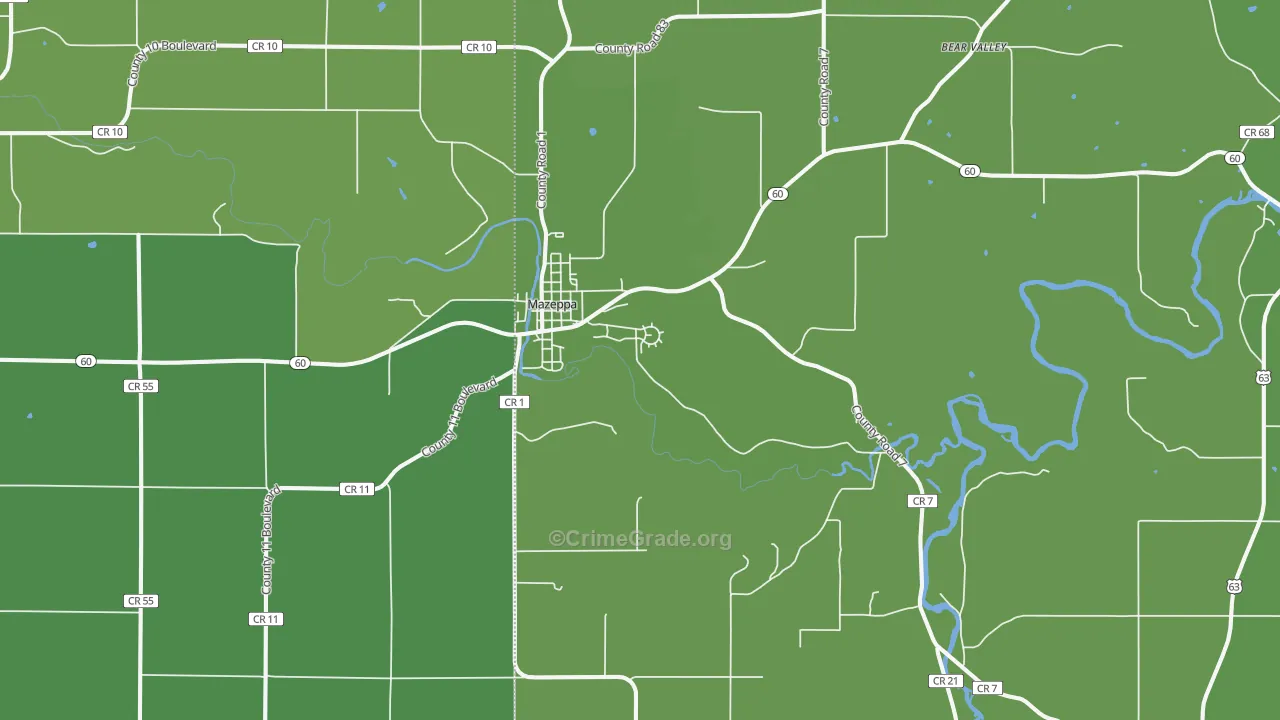 55956, MN Map of Vehicle Theft Rates