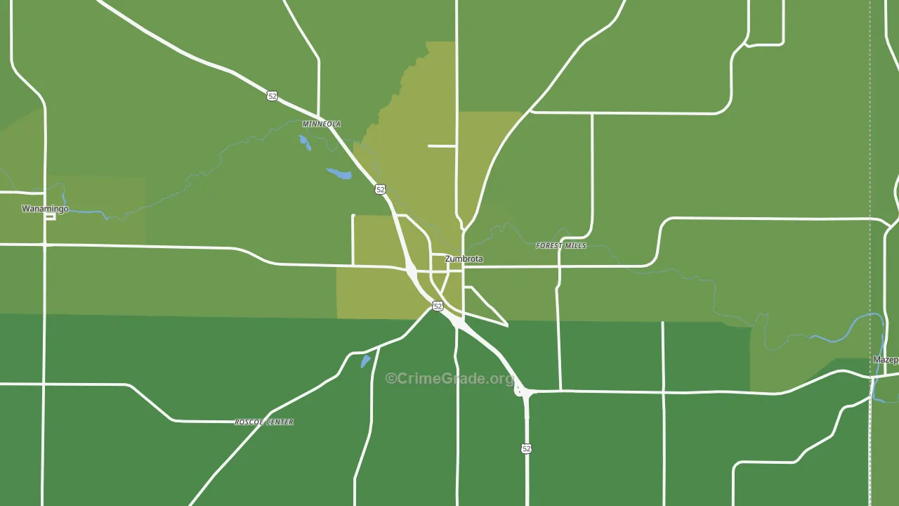 55992, MN Map of Vehicle Theft Rates