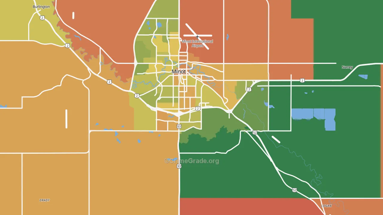 58701, ND Map of Vehicle Theft Rates