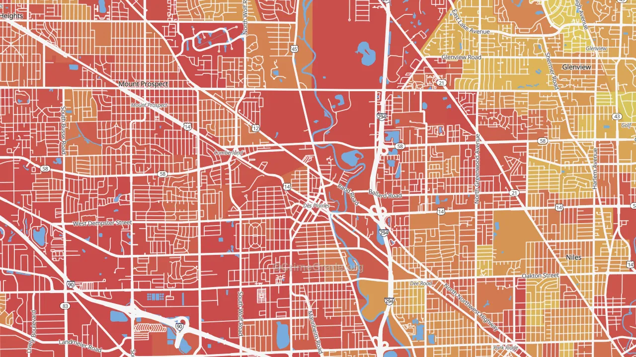 60016, IL Map of Vehicle Theft Rates