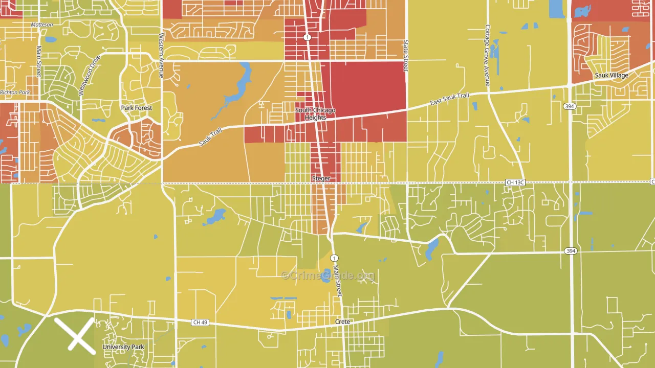 60475, IL Map of Vehicle Theft Rates