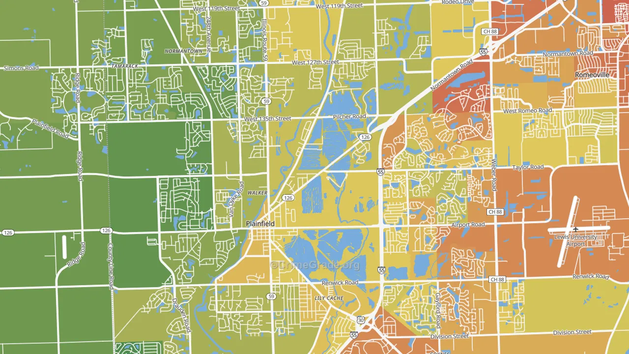 60544, IL Map of Vehicle Theft Rates