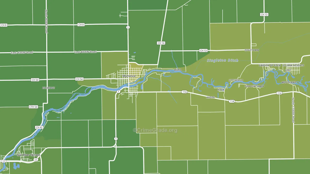 60954, IL Map of Vehicle Theft Rates