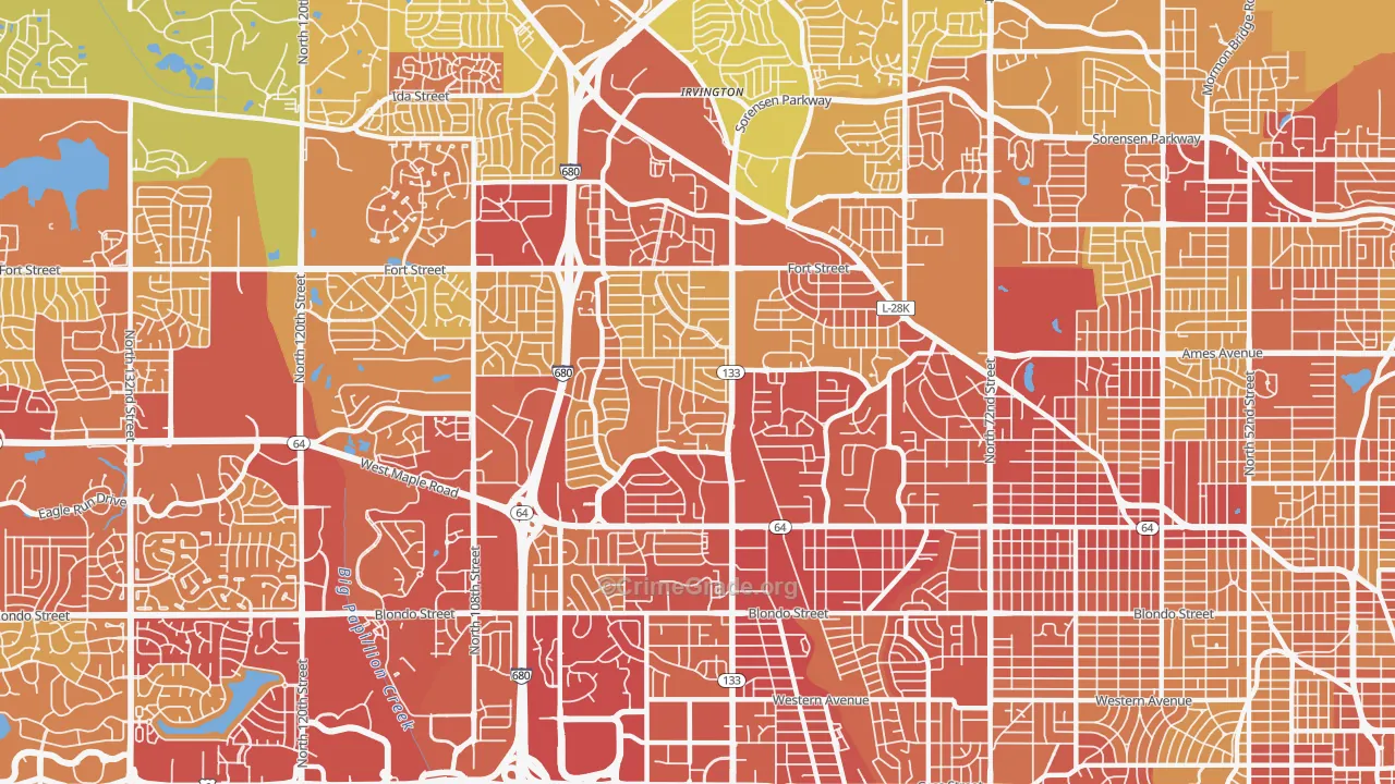 68134, NE Map of Vehicle Theft Rates