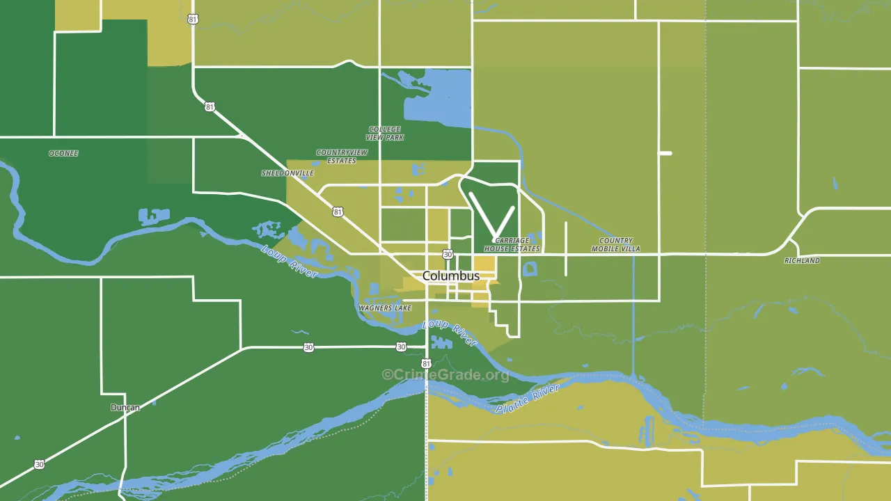 68601, NE Map of Vehicle Theft Rates