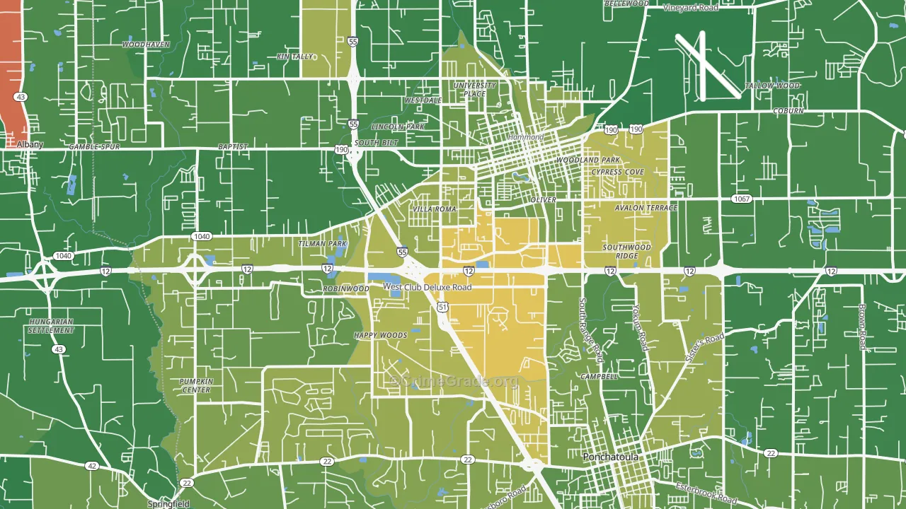 70403, LA Map of Vehicle Theft Rates