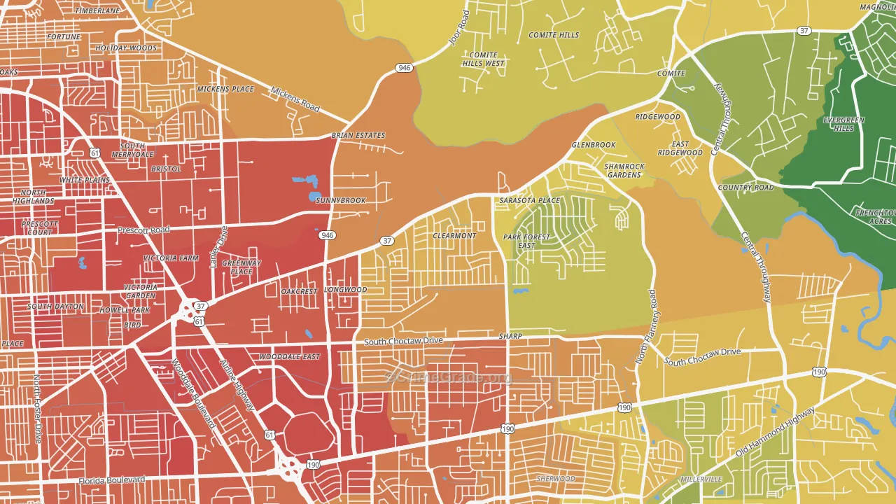 70814, LA Map of Vehicle Theft Rates