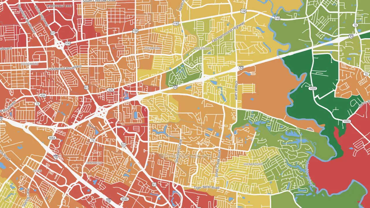 70816, LA Map of Vehicle Theft Rates