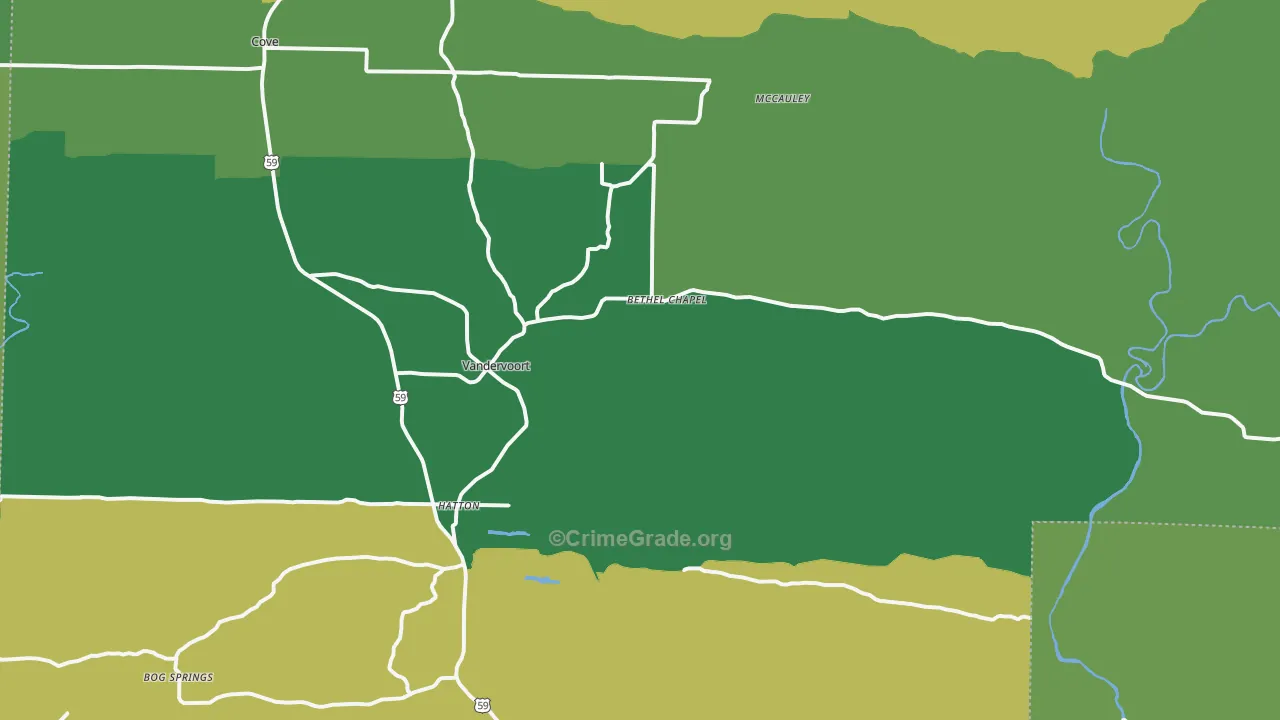 71972, AR Map of Vehicle Theft Rates
