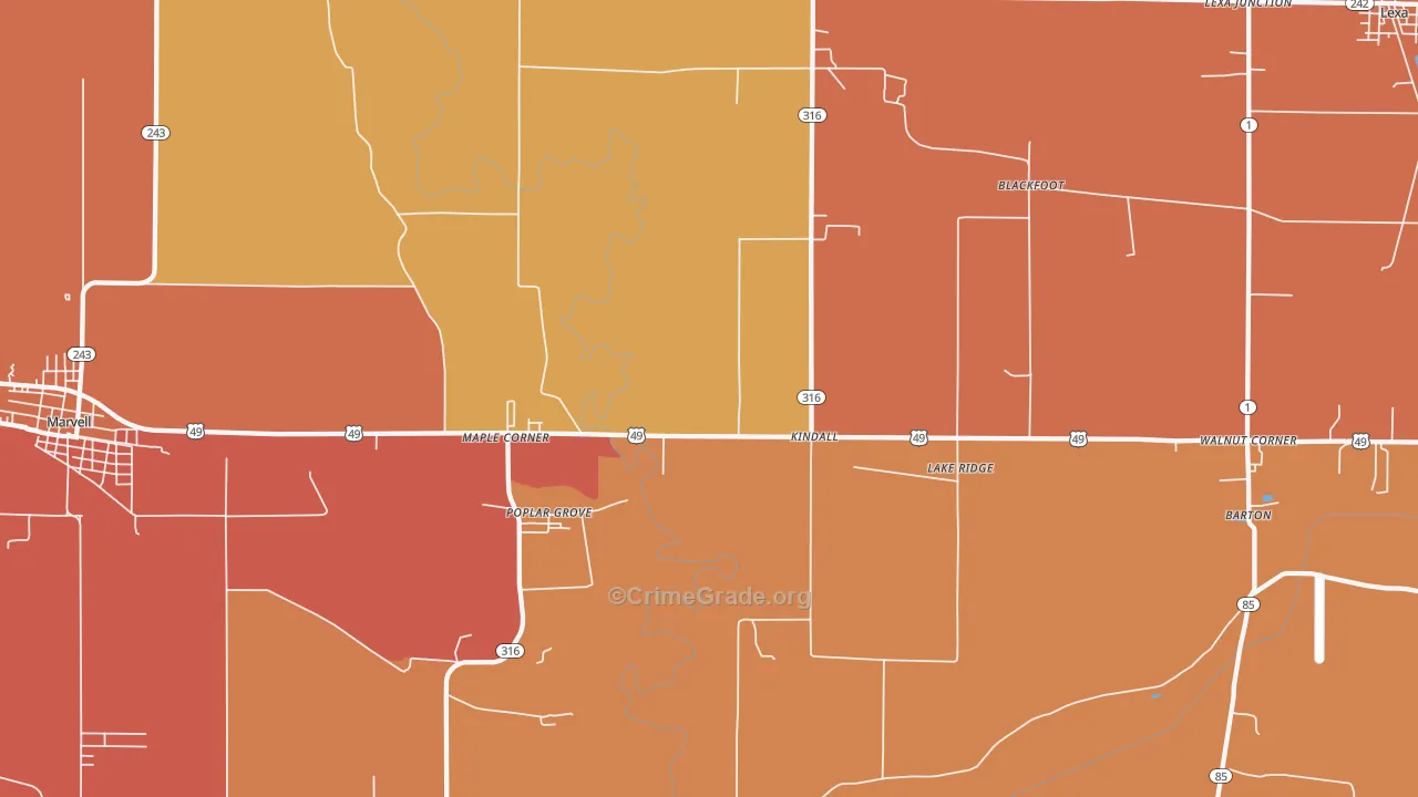72374, AR Map of Vehicle Theft Rates