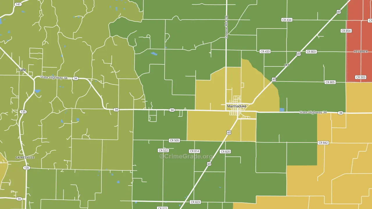 72443, AR Map of Vehicle Theft Rates
