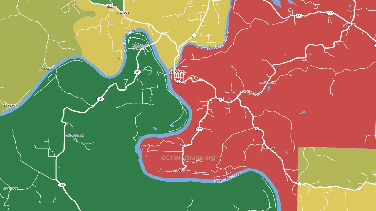 72658, AR Map of Vehicle Theft Rates