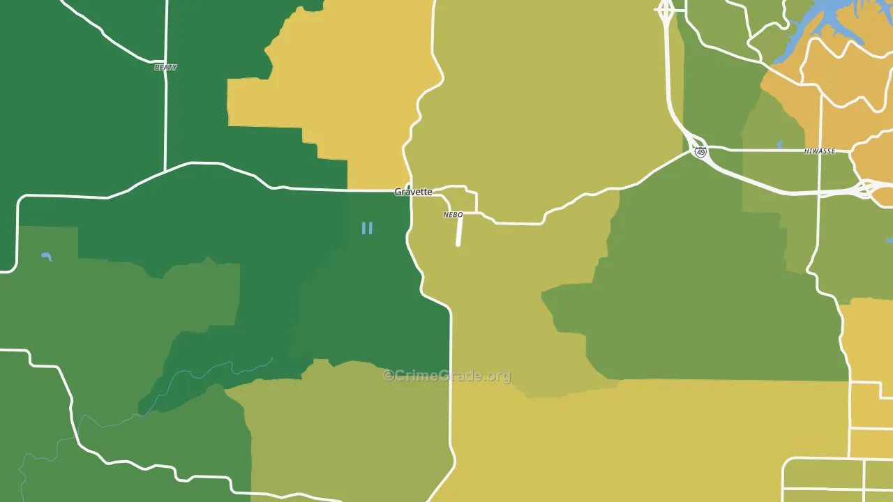 72736, AR Map of Vehicle Theft Rates