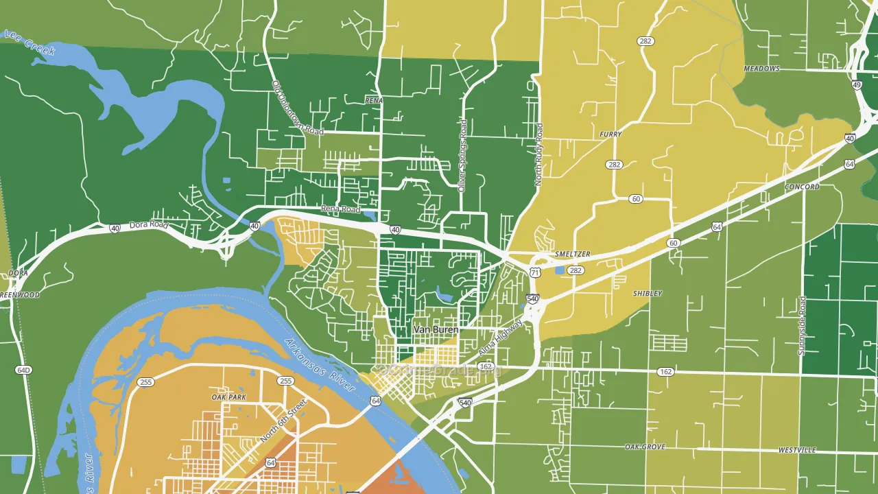 72956, AR Map of Vehicle Theft Rates