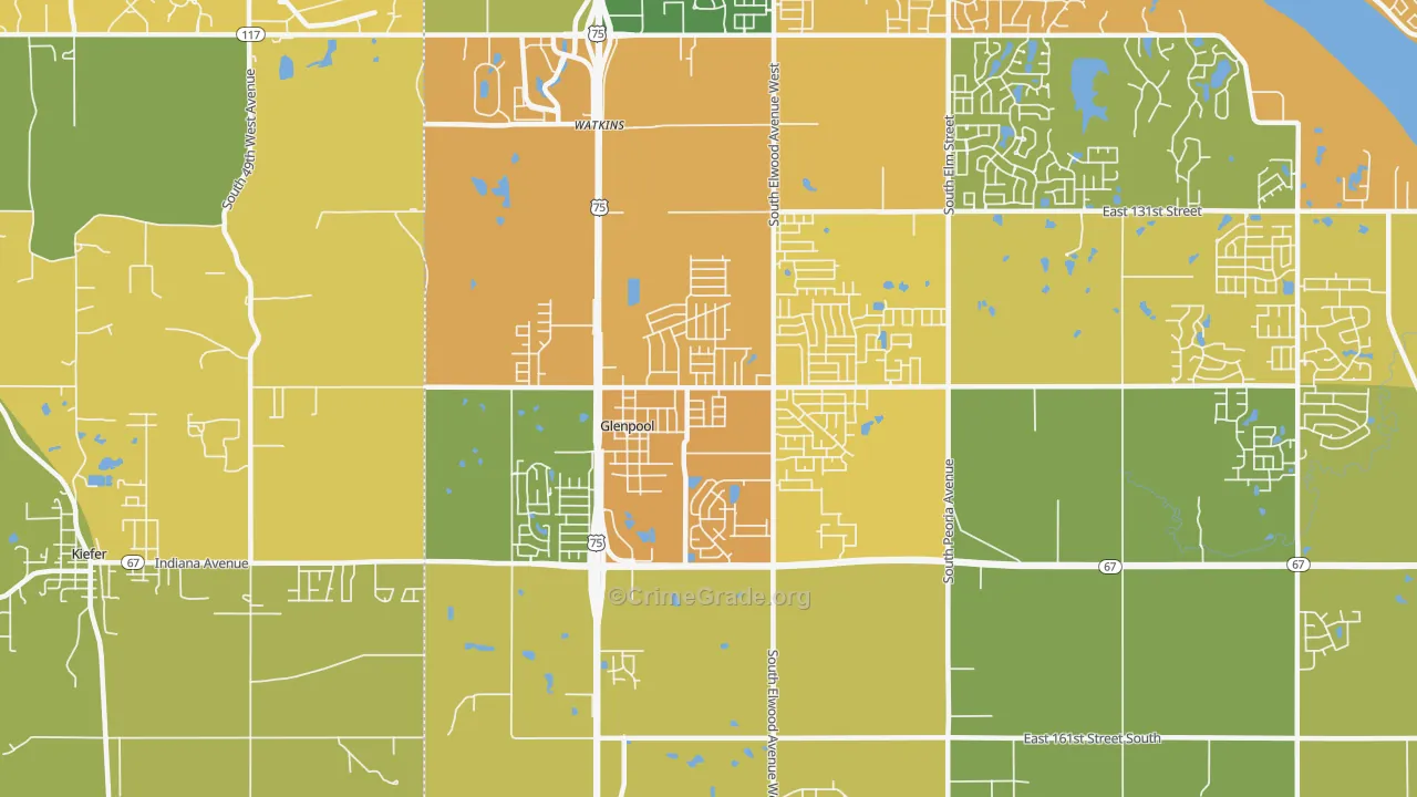 74033, OK Map of Vehicle Theft Rates