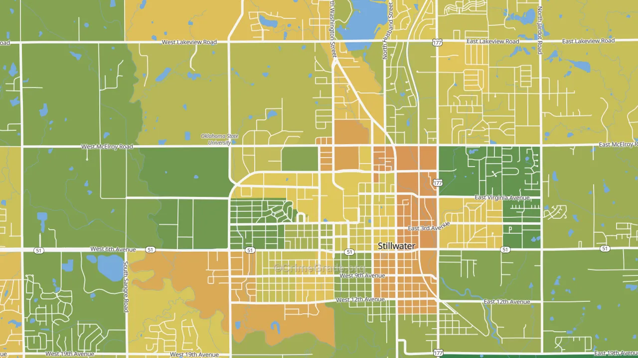 74078, OK Map of Vehicle Theft Rates