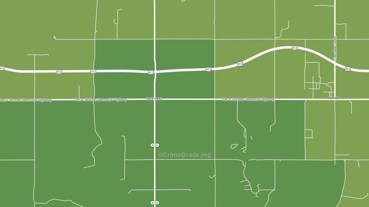 74368, OK Map of Vehicle Theft Rates