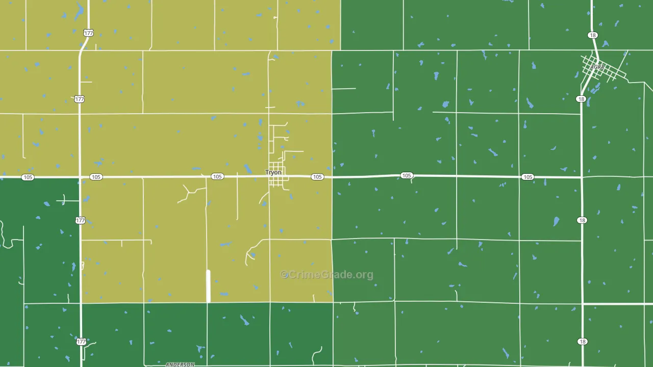 74875, OK Map of Vehicle Theft Rates