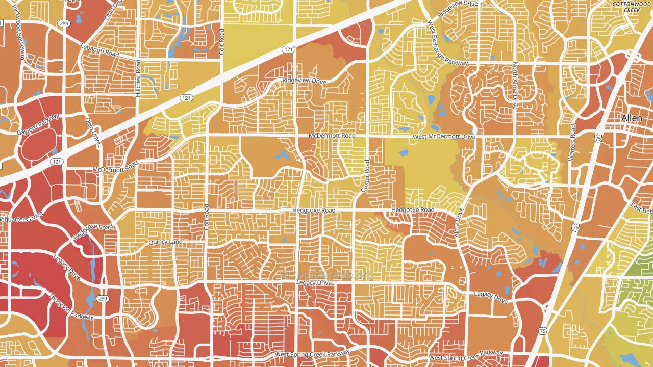 75025, TX Map of Vehicle Theft Rates