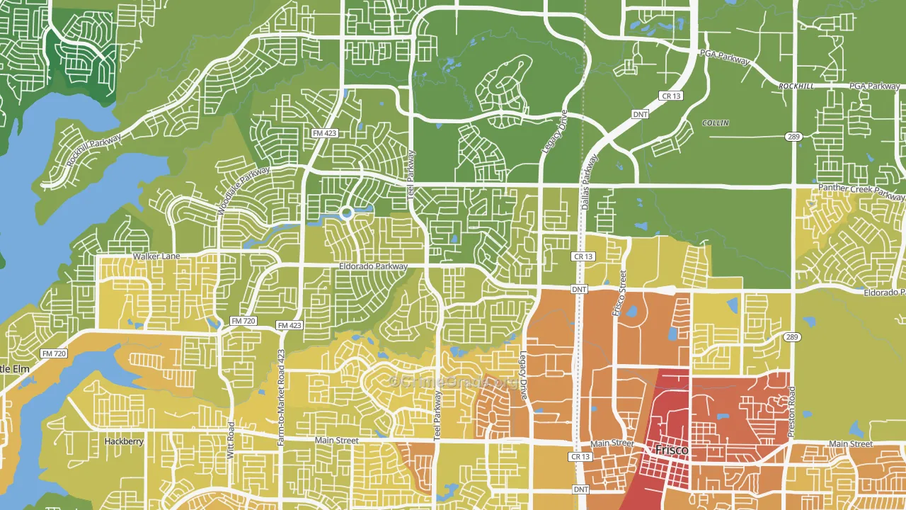 75033, TX Map of Vehicle Theft Rates