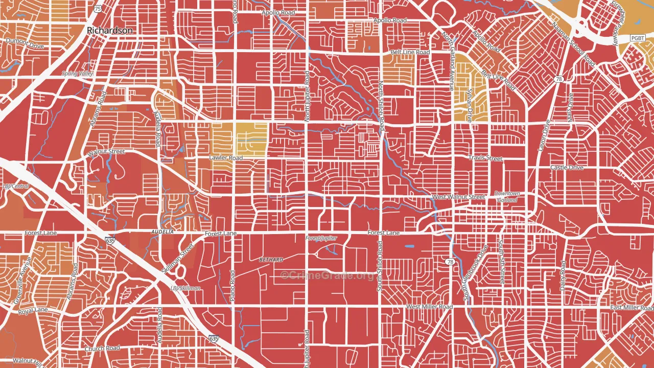75042, TX Map of Vehicle Theft Rates