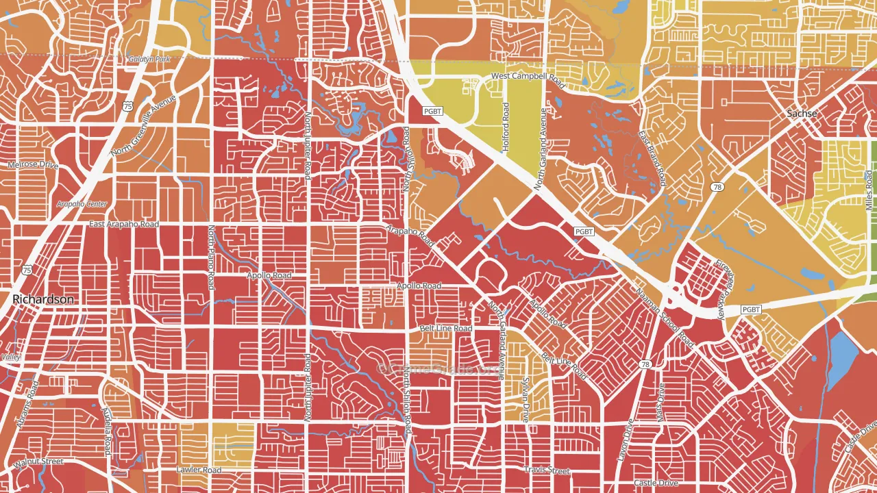 75044, TX Map of Vehicle Theft Rates