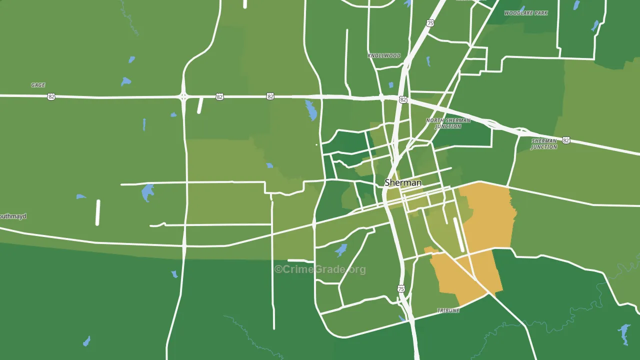 75092, TX Map of Vehicle Theft Rates