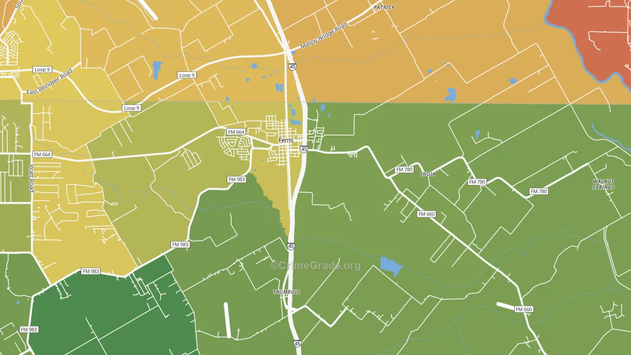 75125, TX Map of Vehicle Theft Rates