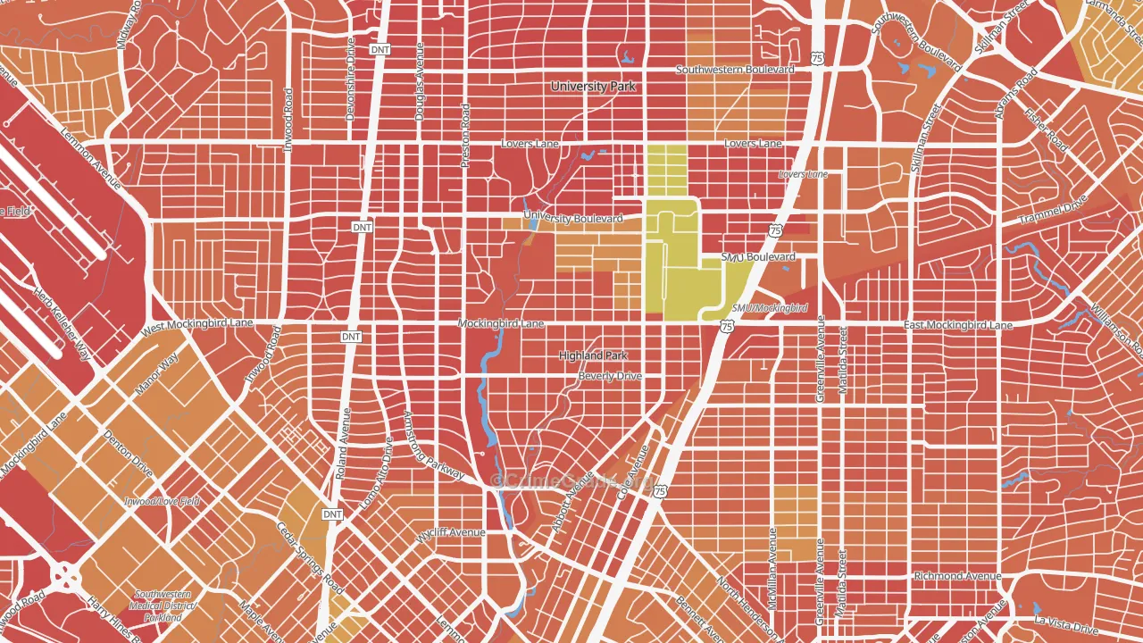 75205, TX Map of Vehicle Theft Rates