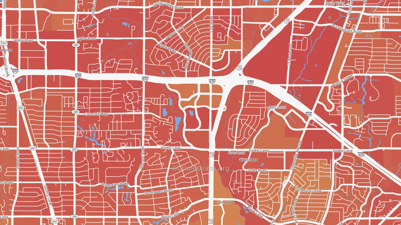 75251, TX Map of Vehicle Theft Rates