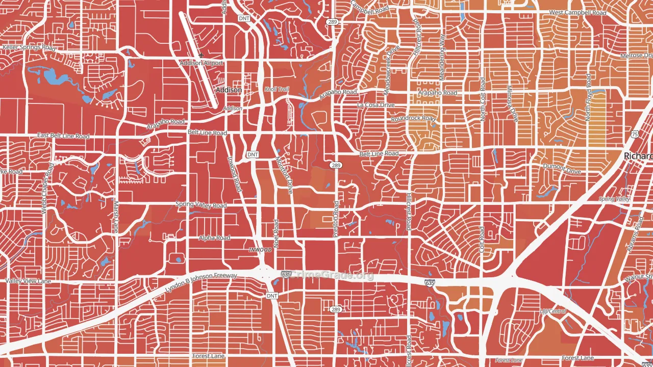 75254, TX Map of Vehicle Theft Rates